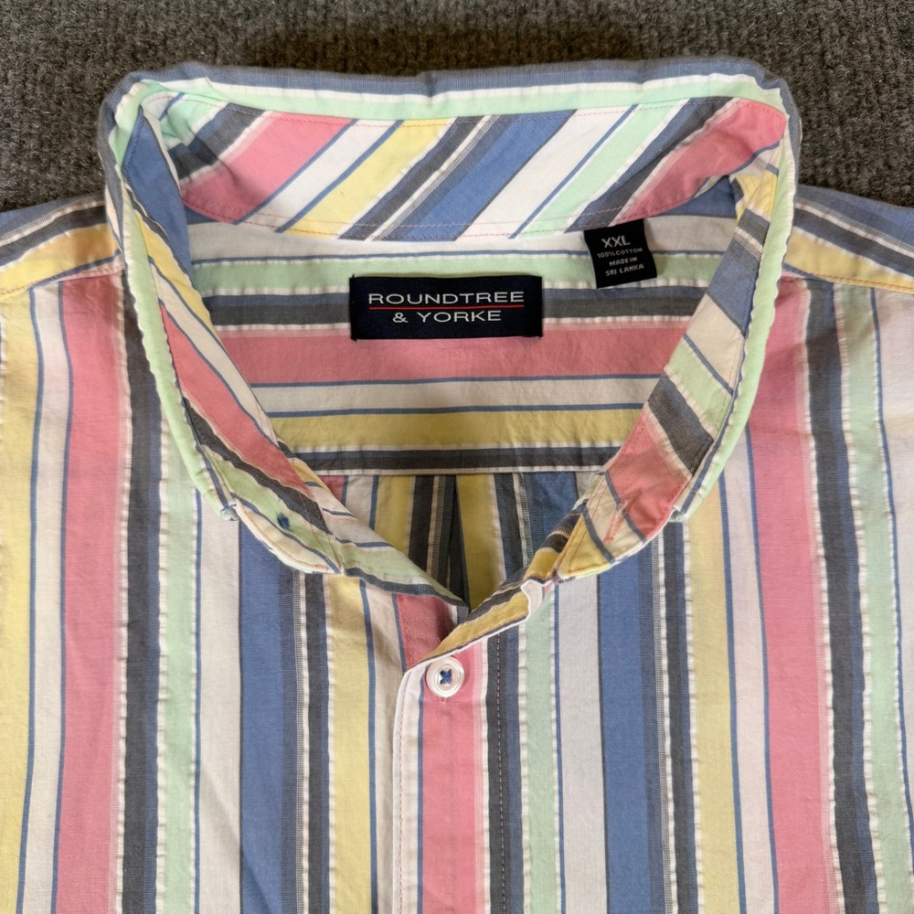 Roundtree & Yorke Mens XXL Vertical Stripe Short Sleeve Button Down Shirt 3553